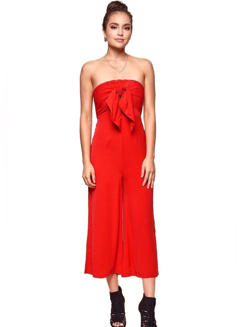 Gypsies & Moondust Red Strapless Tie-Front Jumpsuit